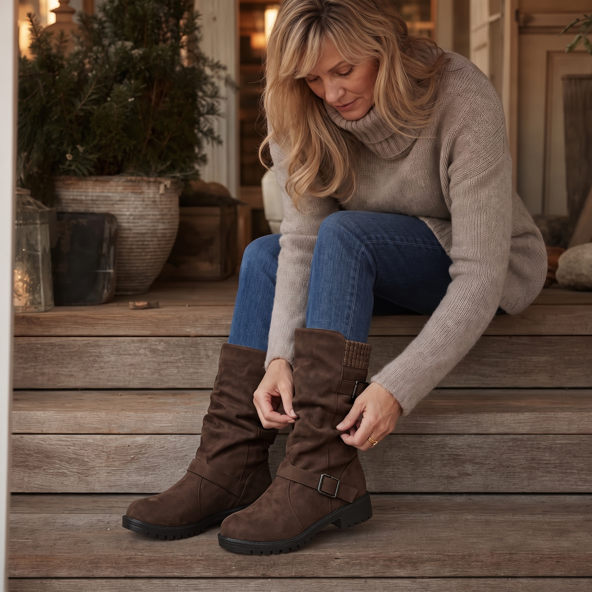 Wearbellav | Buckle-Strap Slouchy Mid-Calf Boots