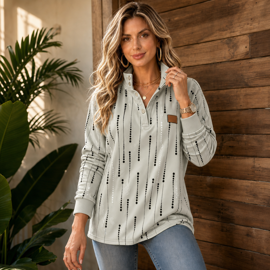 Dotwell | Dotted Stand-Collar Button Sweatshirt