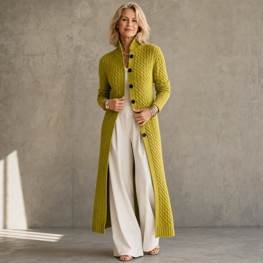 Cablemere | High Collar Cable-Knit Duster Cardigan