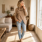 Cowlen | Asymmetric Cowl-Neck Button-Side Sweater
