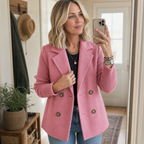 Mearbella | Knit-Sleeve Double-Breasted Blazer