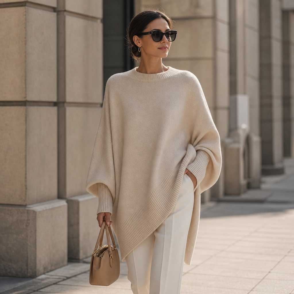 Livia | Oversized Wide-Sleeve Knit Poncho Sweater