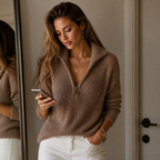 ElevenOra | Half-Zip Collar Textured Knit Sweater