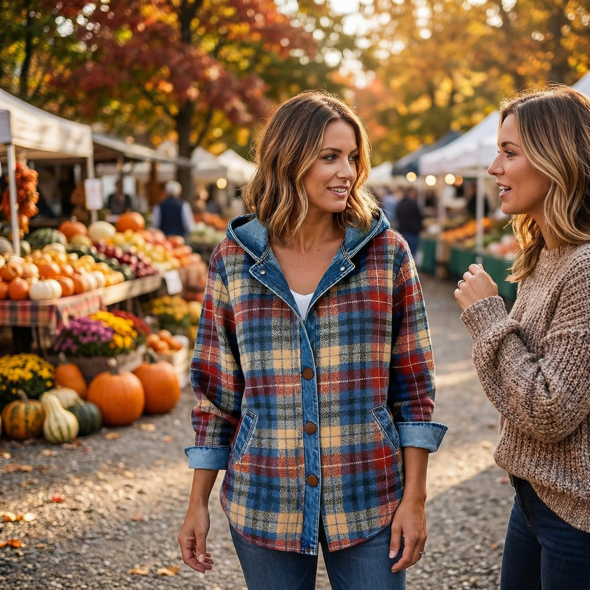 Weslyn | Women’s Contrast Denim Plaid Hooded Jacket