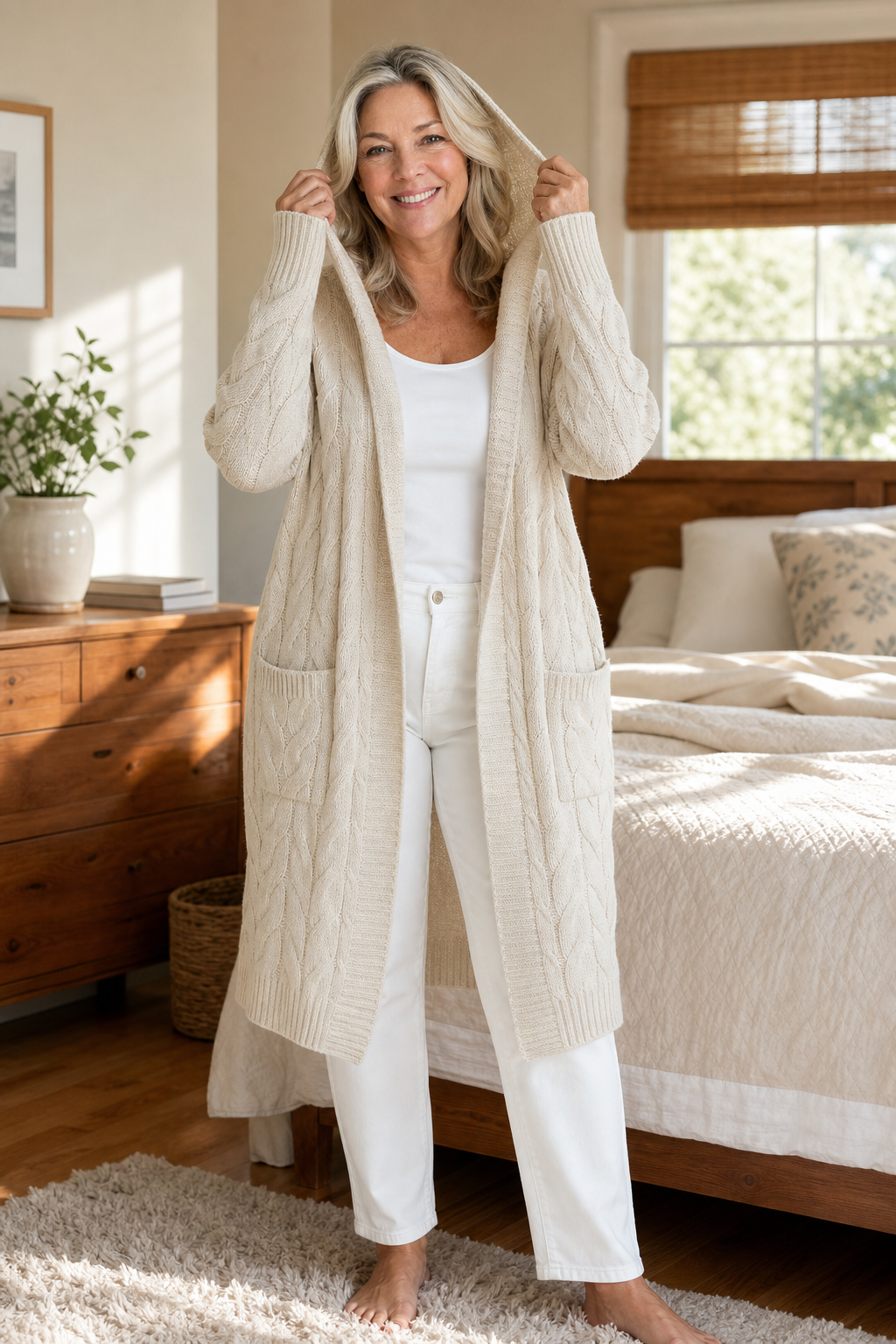 Cearbella | Hooded Chunky Cable Knit Cardigan