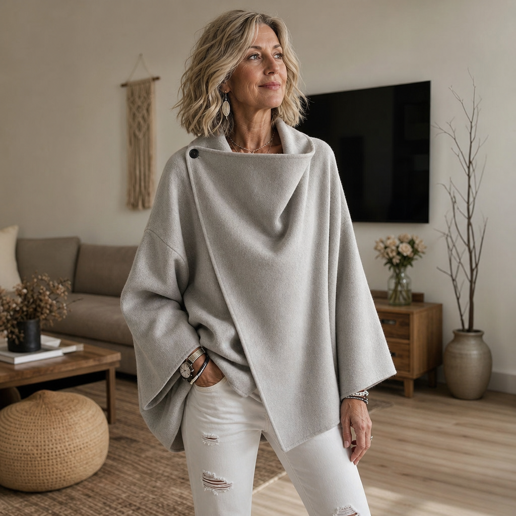 Wrapfield | Asymmetric Button Wrap Cape Jacket