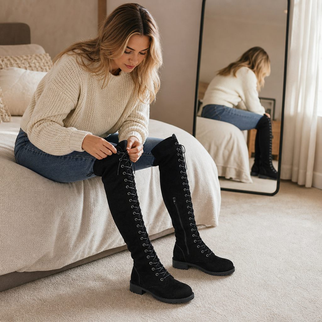 Velacine | Lace-Up Back Panel Over-The-Knee Boots