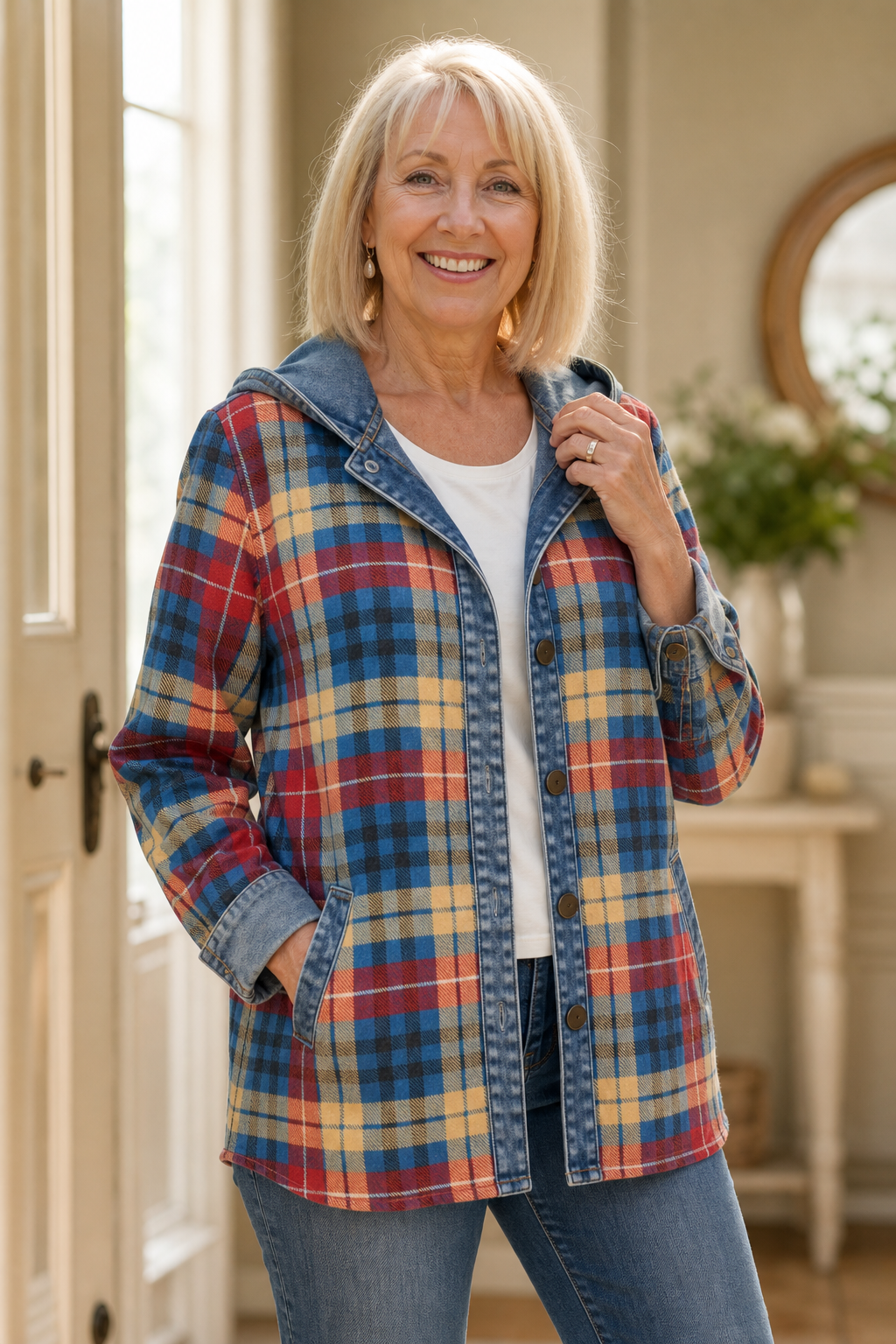 Havelyn | Denim-Trim Hooded Knit Cardigan
