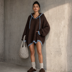 Cozylines | Contrast-Trim Hooded Sweater Dress