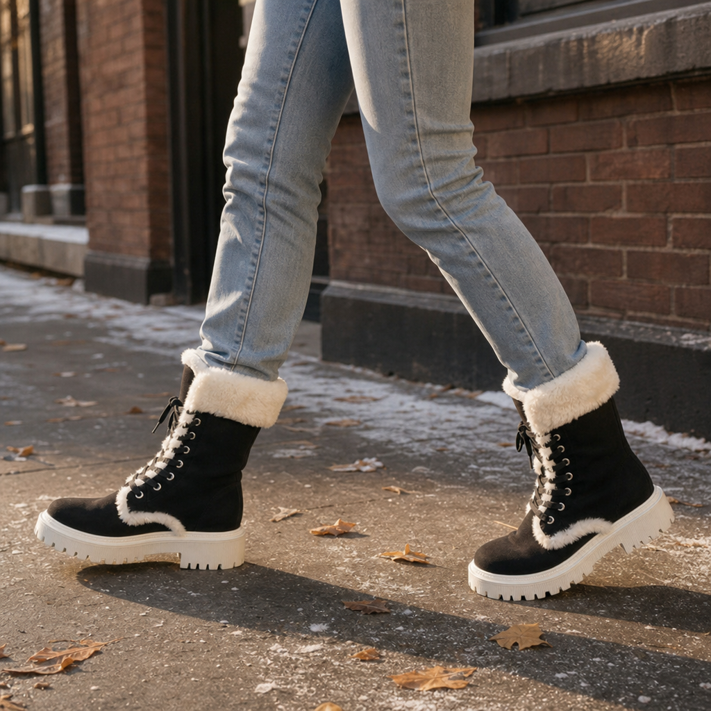 Velvara | Plush-Lined Lace-Up Mid-Calf Boots