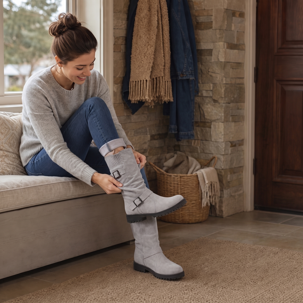 Slouchelle | Ribbed Cuff Slouch Mid-Calf Boots