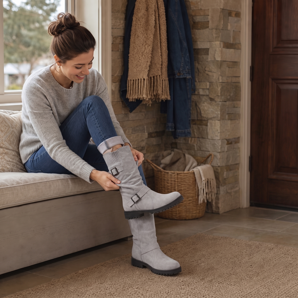 Slouchelle | Ribbed Cuff Slouch Mid-Calf Boots