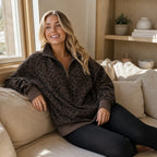 Roamprint | Leopard Print Oversized Quarter-Zip Sweatshirt