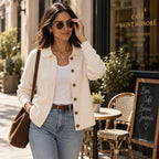 Collara | Turn-Down Collar Contrast-Button Knit Cardigan