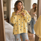 Sunbelle | Polka Dot Ribbon-Tie Neck Sweatshirt