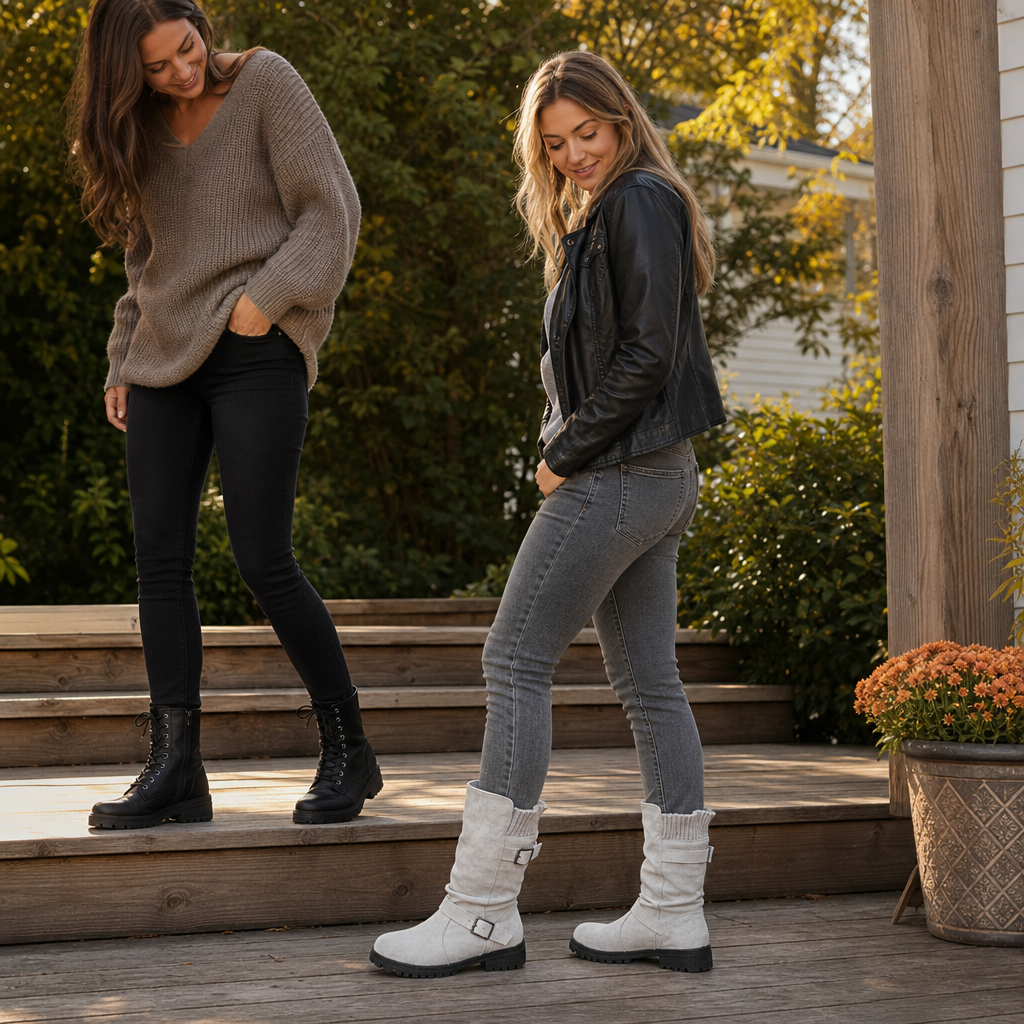 Calfden | Ribbed Cuff Lug Sole Slouch Boots