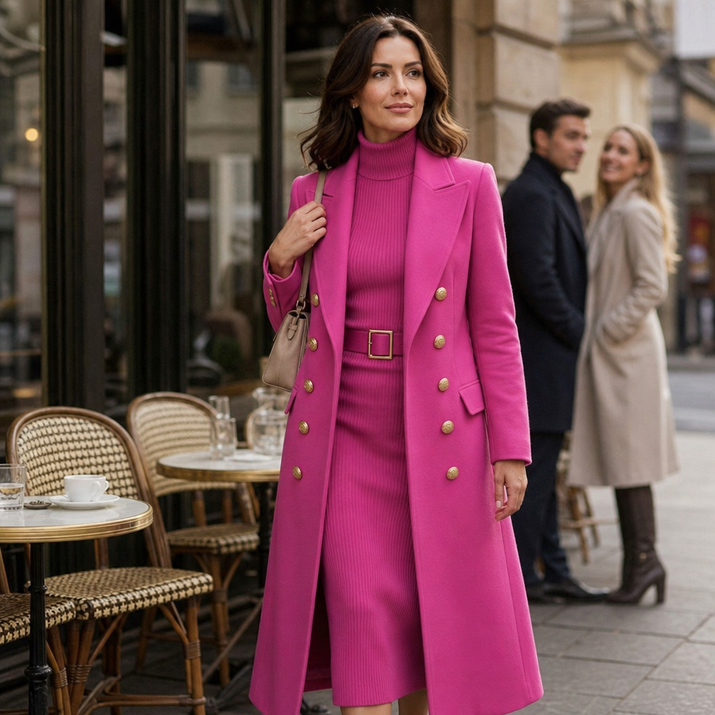 Searbella | Double-Breasted Structured Wool-Look Coat