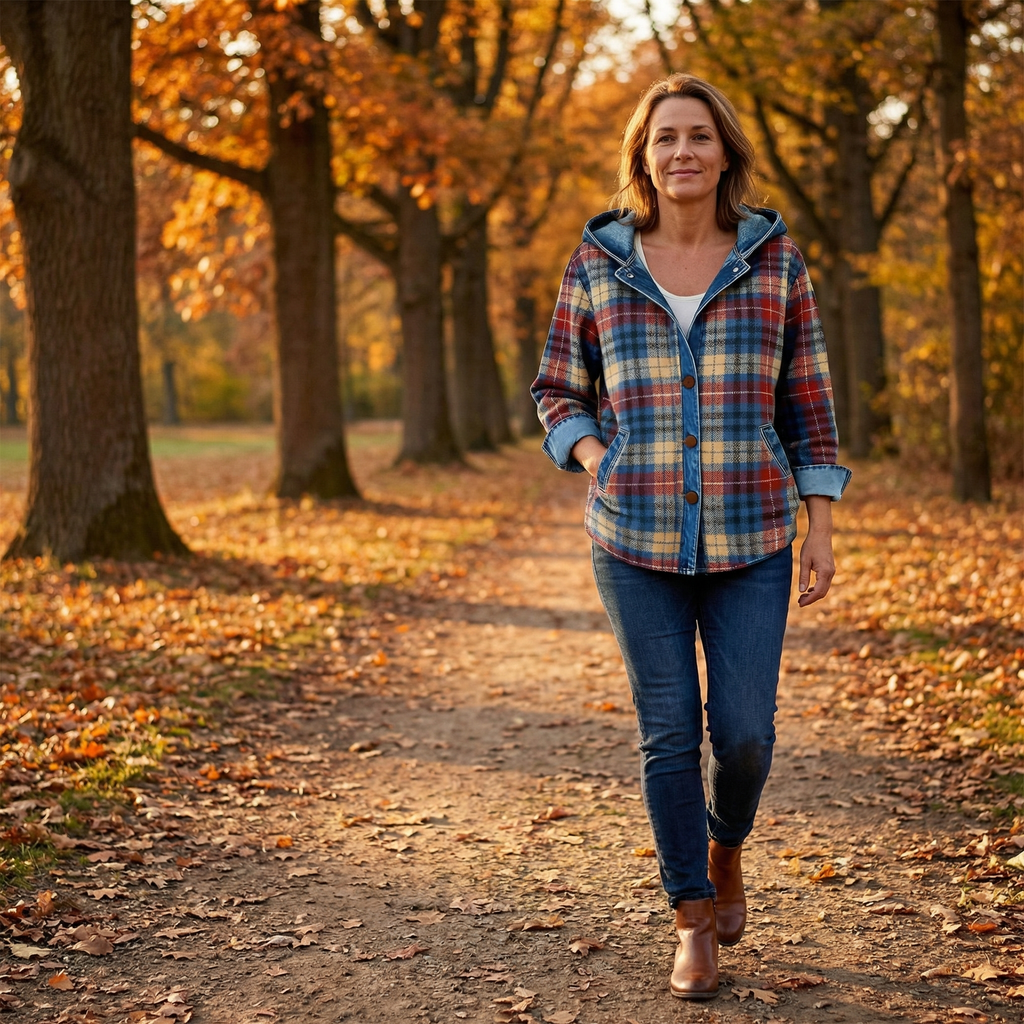 Weslyn | Women’s Contrast Denim Plaid Hooded Jacket