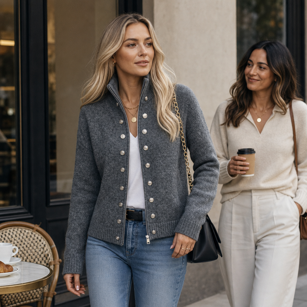 Wearvale | Two-Way Zip High-Neck Knit Cardigan