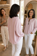 Everline | Striped Long Sleeve Zip-Up Top