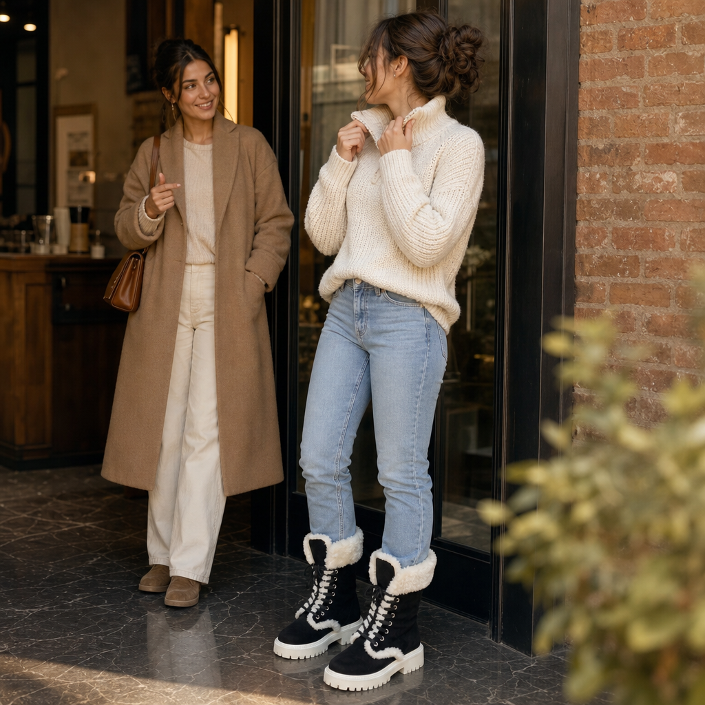 Velvara | Plush-Lined Lace-Up Mid-Calf Boots