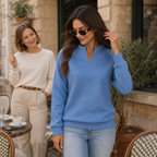 Stria | Striped Jacquard V-Neck Pullover Sweatshirt