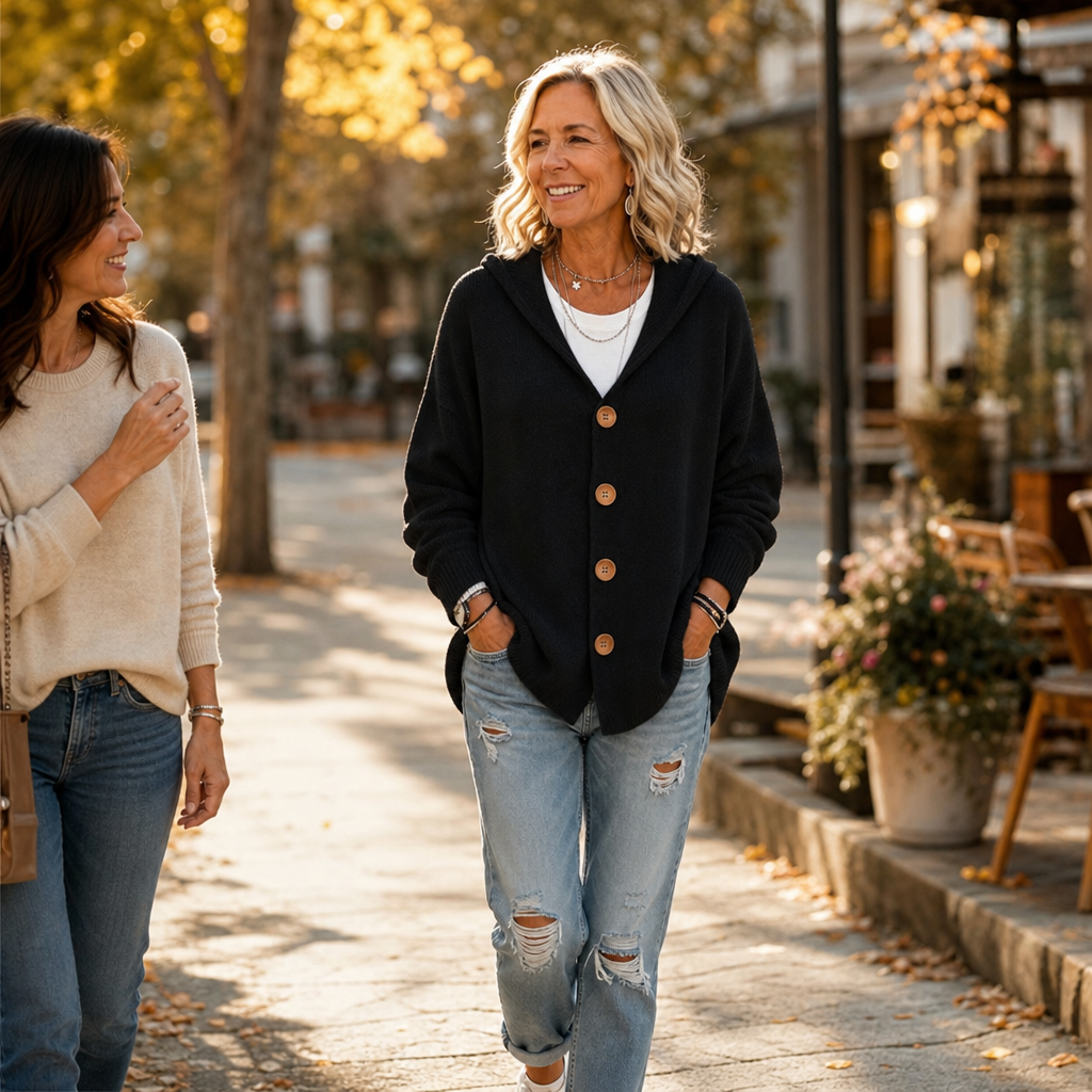 Hoodwell | Hooded Button-Front Knit Cardigan