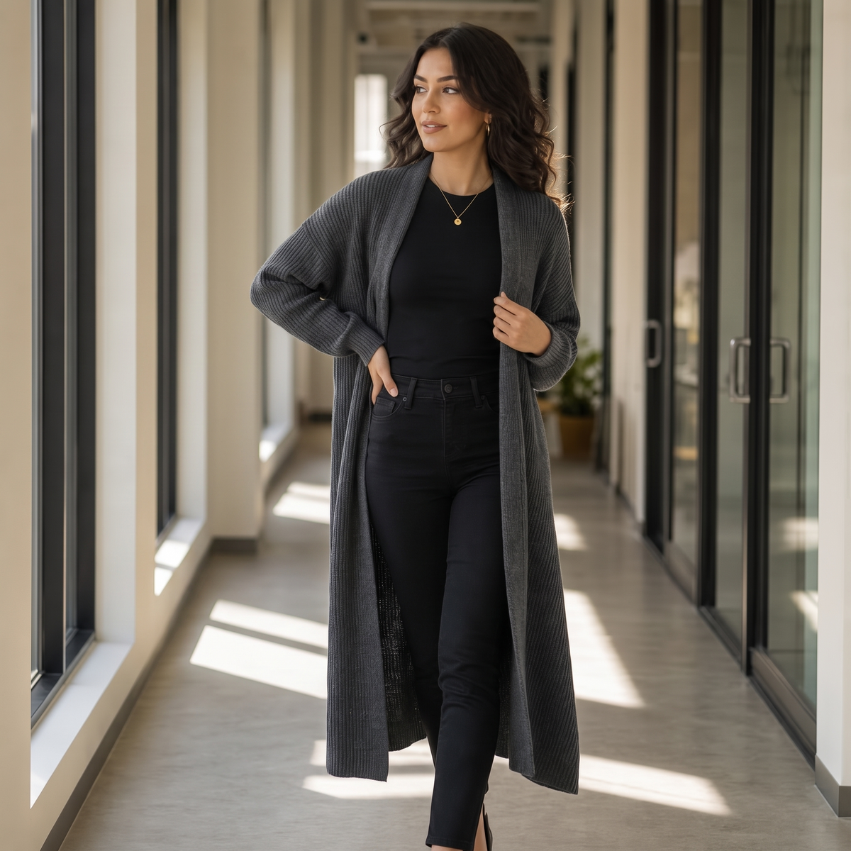 Ribbella | Ribbed Knit Longline Cardigan