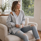Slouvia | Asymmetric Cutout Shoulder Oversized Sweatshirt
