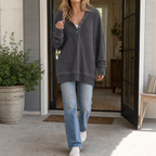 Kearbella | Lightweight Waffle Knit Button Henley Hoodie