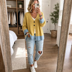 Vivelyn | Color-Block V-Neck Knit Cardigan