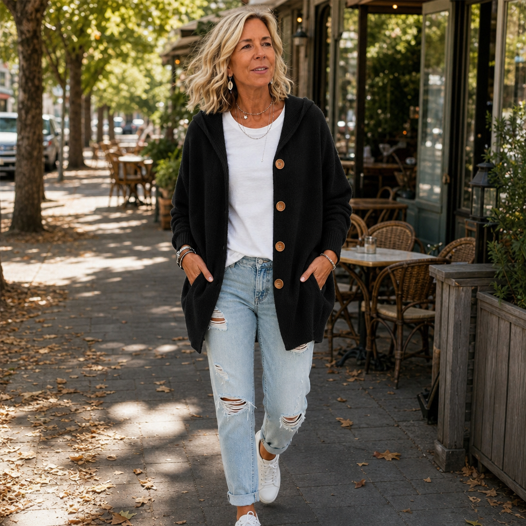 Hoodwell | Hooded Button-Front Knit Cardigan