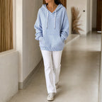 Stripe & Ease | Striped Drawstring Hooded Sweatshirt