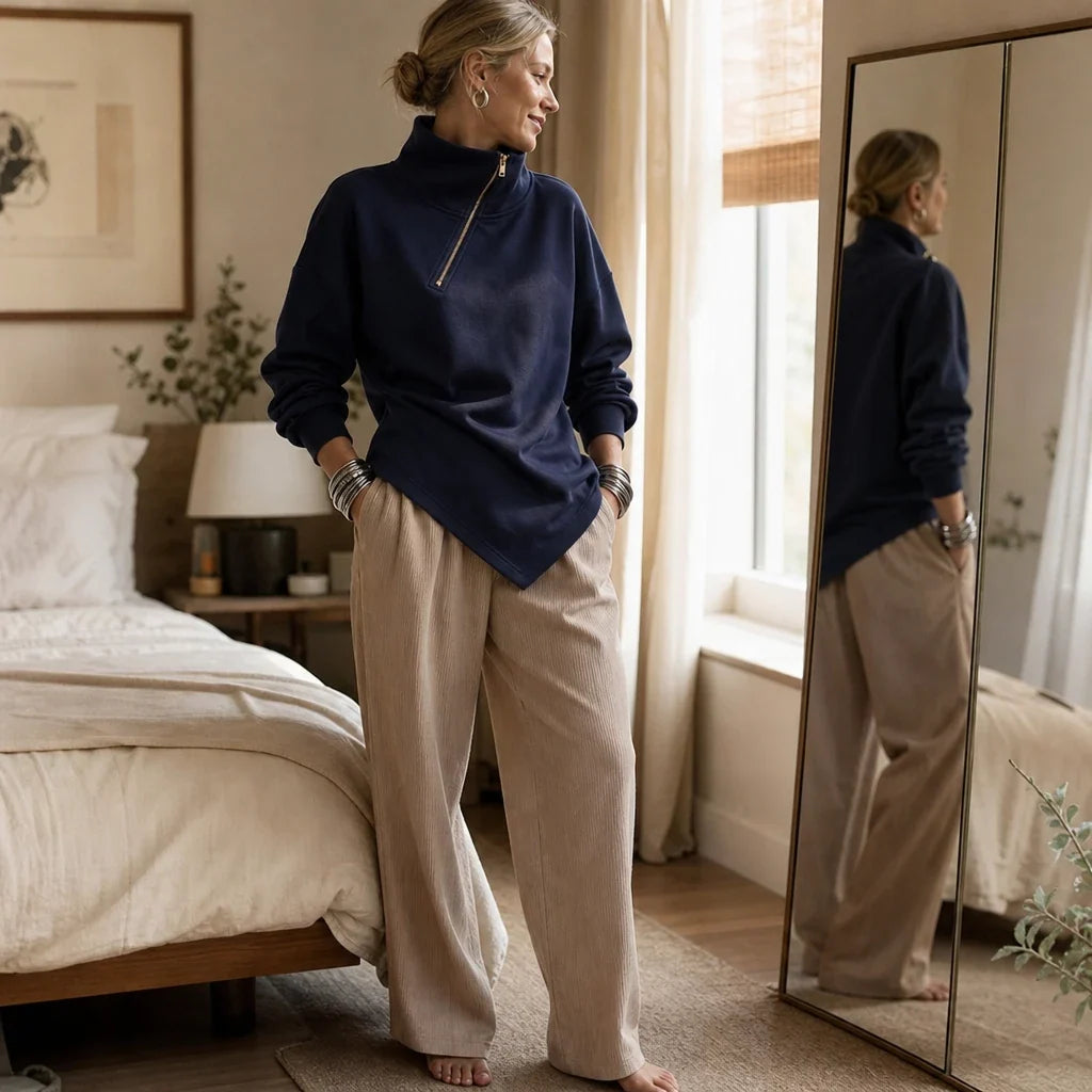 Velaire | Asymmetric Diagonal-Zip High-Neck Sweatshirt