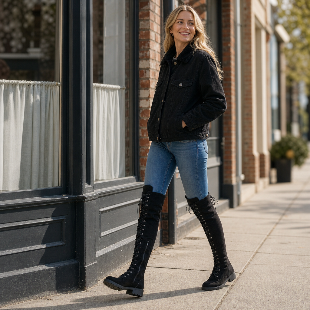Velacine | Lace-Up Back Panel Over-The-Knee Boots