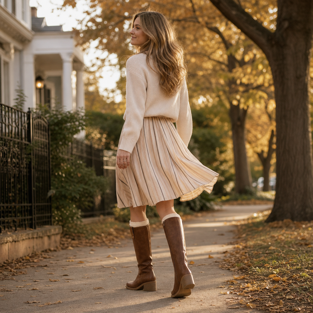 Calvera | Wide-Opening Pull-On Block Heel Knee-High Boots