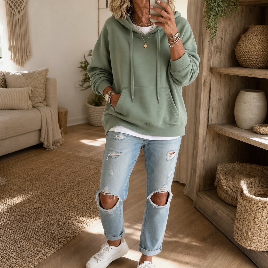 Soarbella | Drop-Shoulder Oversized Cotton Like Pullover Hoodie