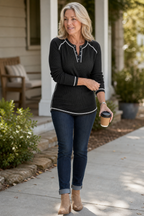 Wearbelda | Waffle Knit Contrast Stitch Henley Top