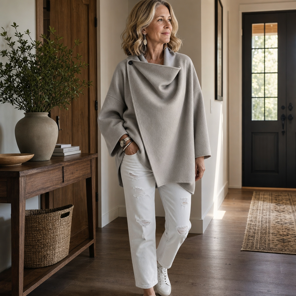 Wrapfield | Asymmetric Button Wrap Cape Jacket