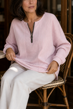 Everline | Striped Long Sleeve Zip-Up Top