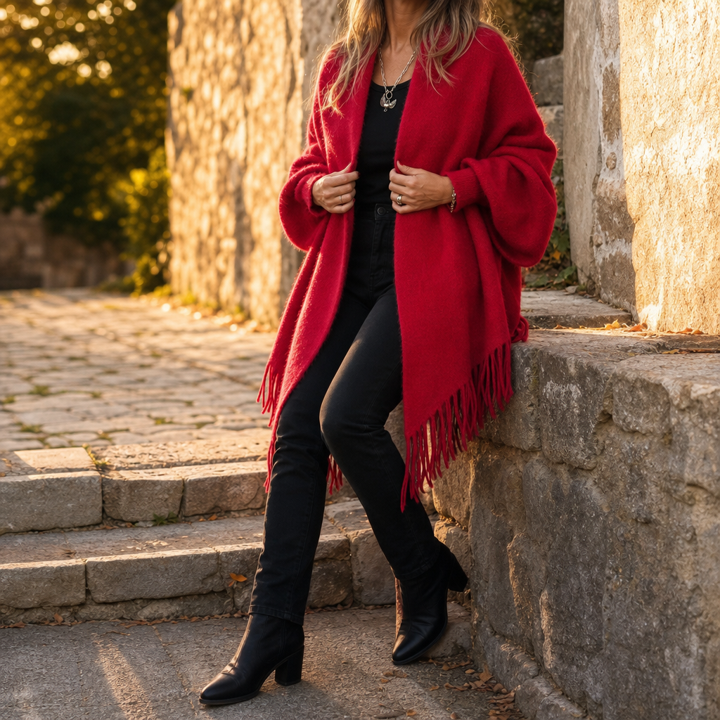 Mantelle | Draped Shawl Collar Open-Front Wool Coat