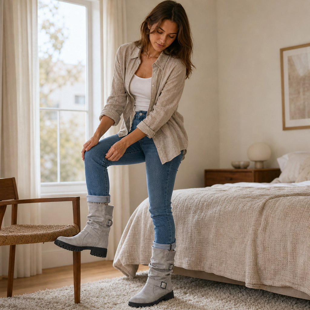 Slouchelle | Ribbed Cuff Slouch Mid-Calf Boots