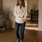 Ribella | Ribbed Draped Cowl-Neck Knit Top