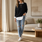 Averlyn | Layered Mock Shirt Collar Crewneck Sweatshirt
