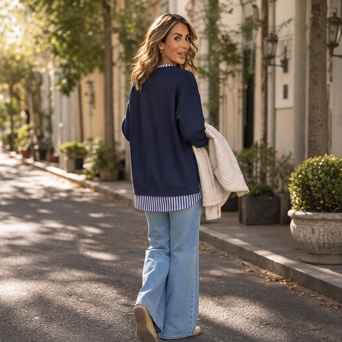 Layerella | Faux-Layer Ribbed Cuff Sweatshirt