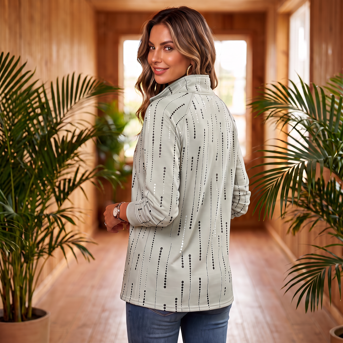 Dotwell | Dotted Stand-Collar Button Sweatshirt