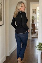 Wearbelda | Waffle Knit Contrast Stitch Henley Top