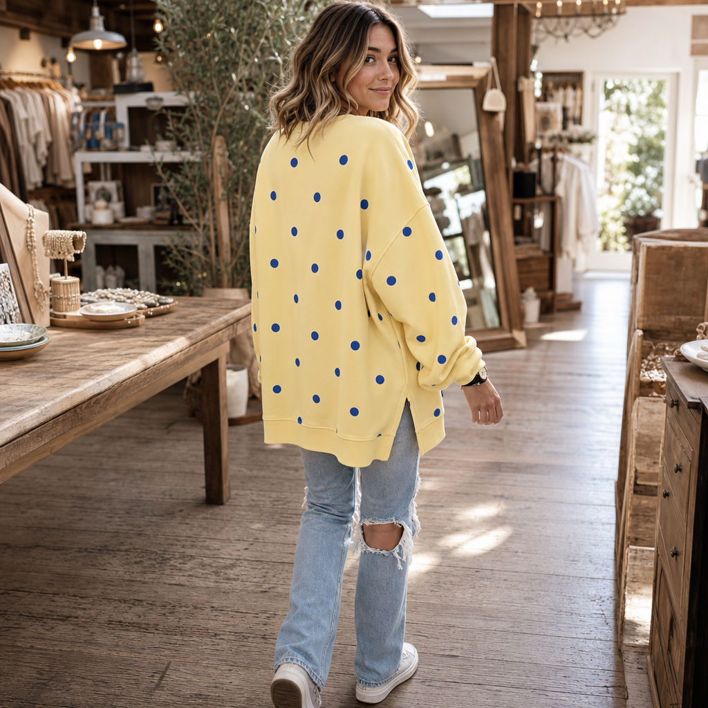Sunbelle | Polka Dot Ribbon-Tie Neck Sweatshirt