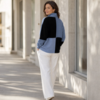 Colorplaid | Colorblock Plaid Stand-Collar Zip Sweatshirt