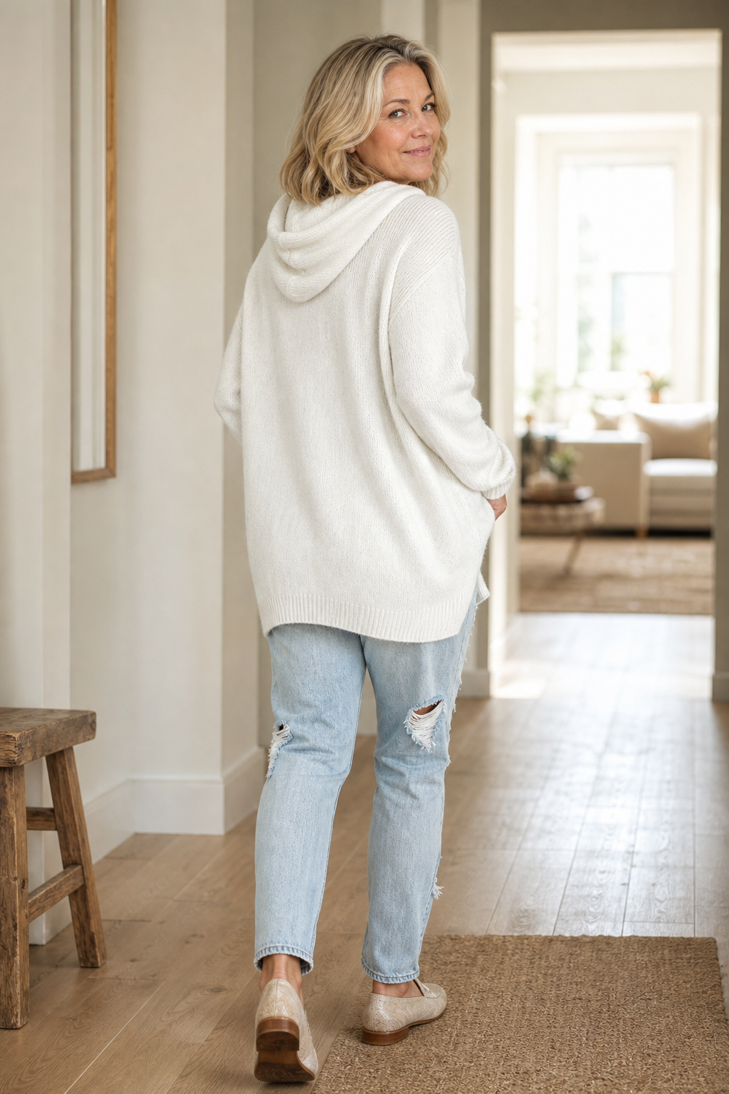 Zearbella | Oversized Drawstring Hooded Knit Sweater